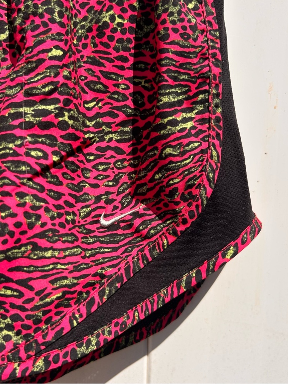Nike Hot Pink, Black and Neon Green Animal-Print Athletic Shorts | Size Medium